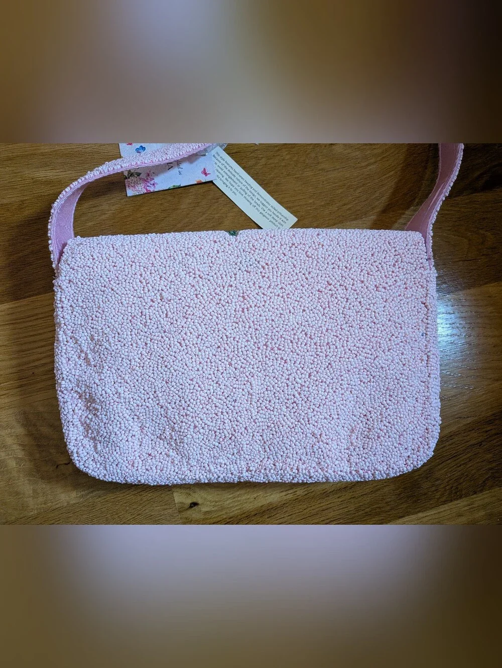 Viral Made In India Beaded Pink Bag with Blue Floral Embellishment